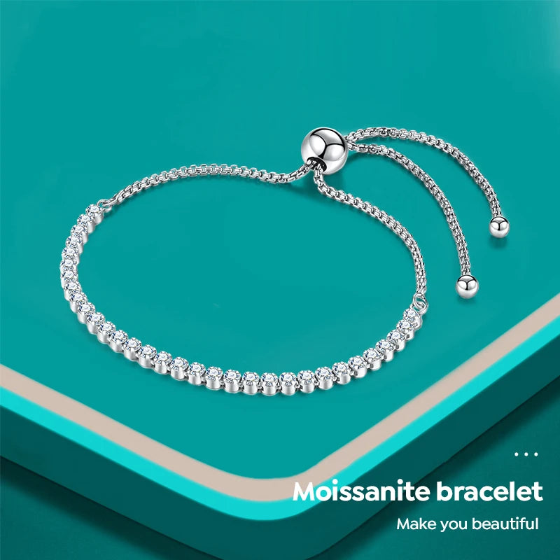 Real 2mm Moissanite Diamond Bracelet for Women Birthday Gift 925 Sterling Silver White Gold Plated Wedding Fine Quality Jewelry