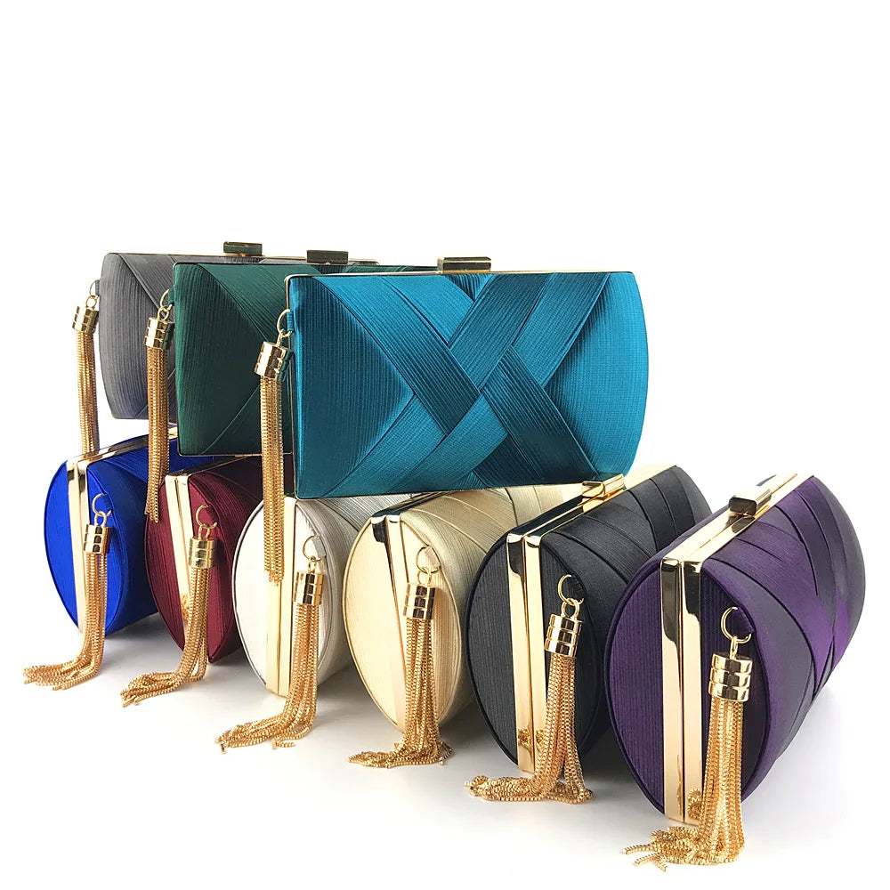 New Women Lady Evening Party Tassels Handbag Retro Bride Simple Small Cloth Elegant Dress Cocktail Bag Handbag