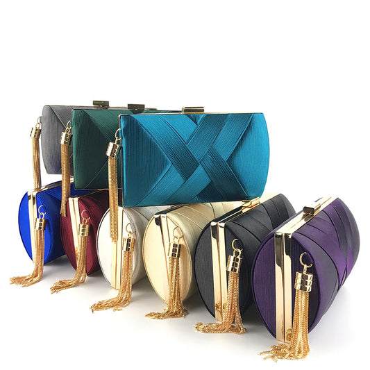 New Women Lady Evening Party Tassels Handbag Retro Bride Simple Small Cloth Elegant Dress Cocktail Bag Handbag