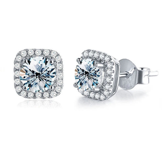 New Luxury 925 Sterling Silver Full Drill Square Stud Earrings 1ct Moissanite Fine Jewelry Weddings Bridal Trendy Style Gifts