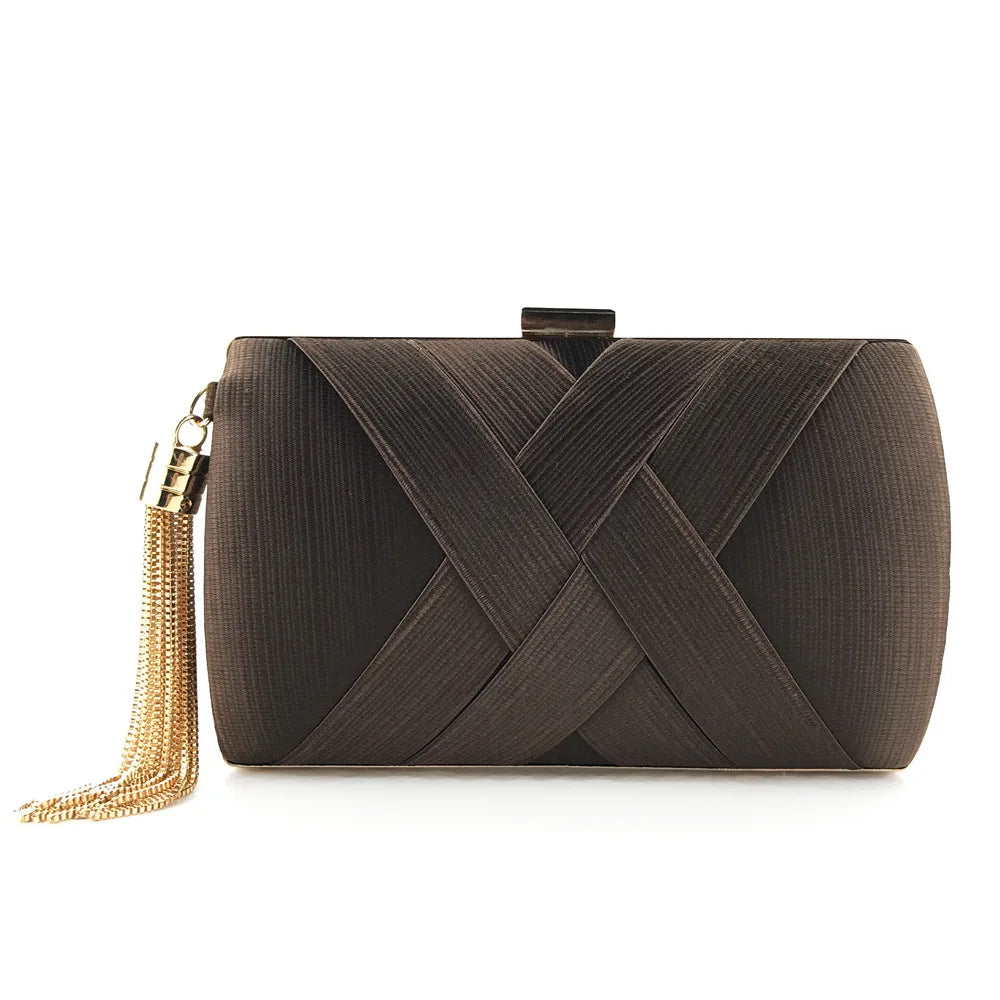 New Women Lady Evening Party Tassels Handbag Retro Bride Simple Small Cloth Elegant Dress Cocktail Bag Handbag