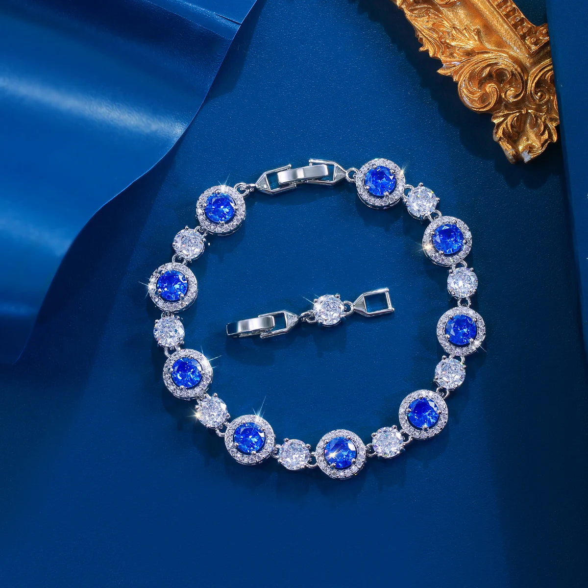 Elegant Bracelet Rhodium Plated Green White Round CZ Tennis Chain Link Bracelet for Women Brides Jewelry Costume Accessories