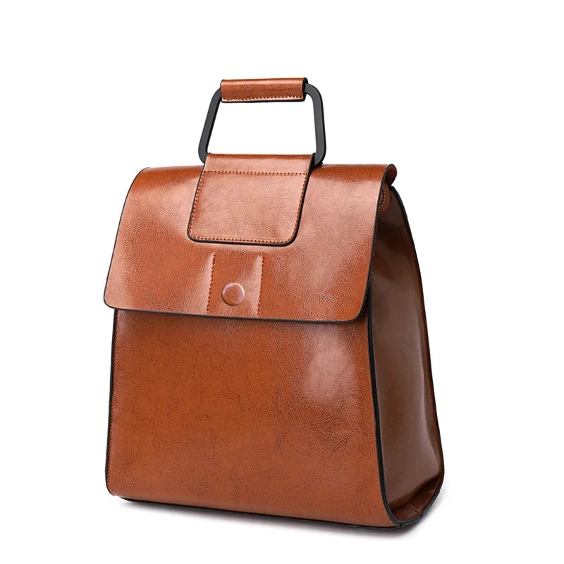 Hot Selling Unisex Fashion Retro Oil Wax College Bag Genuine Leather Leisure Travel Backpack for Women