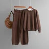 Winter Two Piece Outfit Cozy Knitted Crew Neck Pullover and Relaxed Fit Trousers Casual Fashion Clothing Set