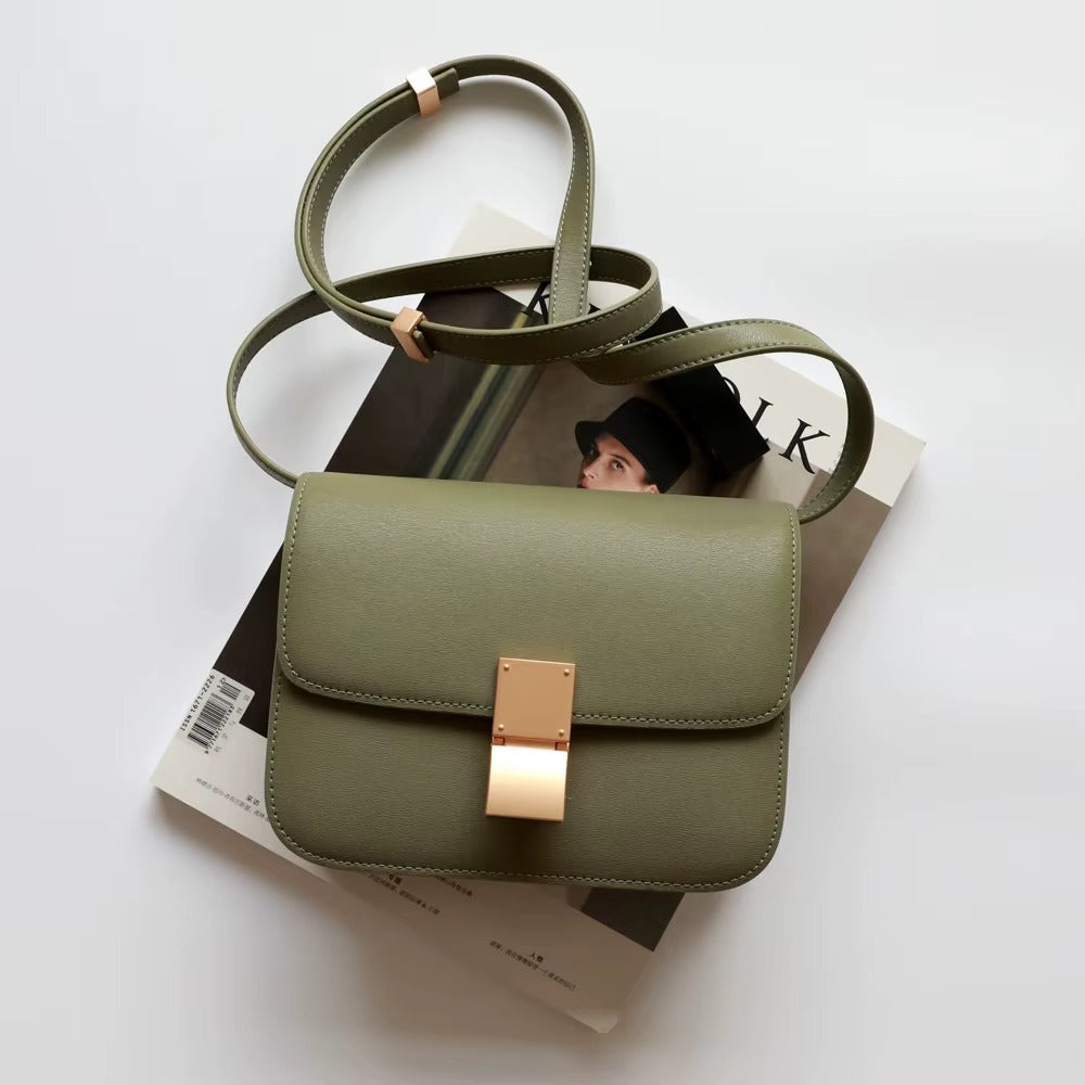 Luxury Women's Underarm Handbags Genuine Cowhide Leather Tofu Square Lock Messenger Bag Custom Portable with Open Closure