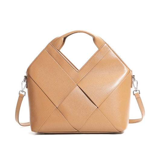 Genuine Cowhide Leather Female  Handbags Woven Crossbody Shoulder Totes for Women Open Closure Type for All seasons
