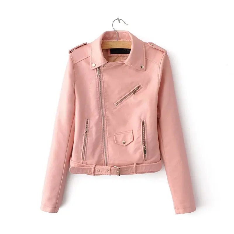 Fall Jacket Woman Pu Coat Asymmetrical Short Motorcycle Leather Jacket Women