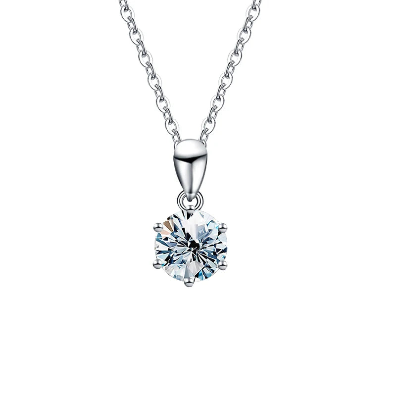 Real 925 Sterling Silver GRA Certified 1CT Classic Round Shape Diamond Moissanite Pendant Necklaces Engagement Jewelry for Women
