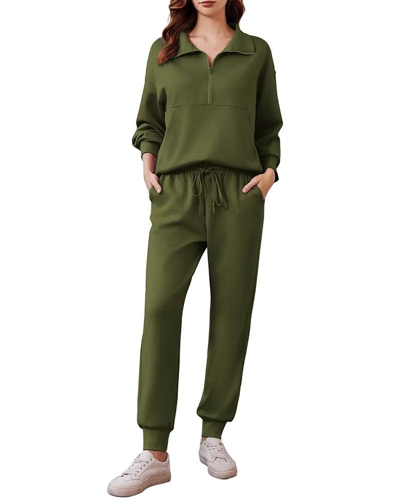 Sets for Women 2025 Fall Travel Outfits Long Sleeve Tracksuit Joggers Sets Half Zip Sweatsuit Matching Set
