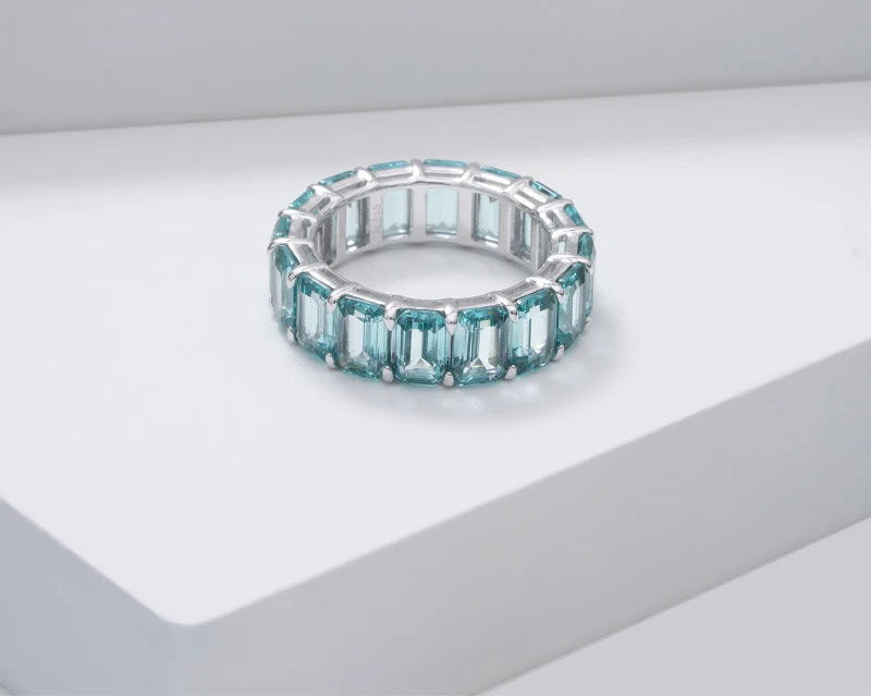 MomentWill 14K Solid Gold Ring Lab Emerald Lab Ruby Gemstone Wedding Band Ring