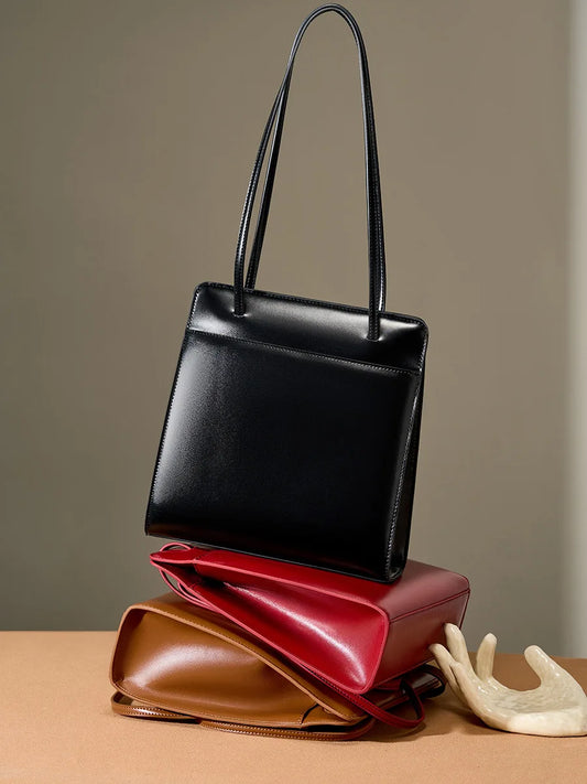 2025 New Arrival  High Quality Genuine Cowhide Leather Ladies Square Handbag Tote Purse Bag Famous Vintage Summer