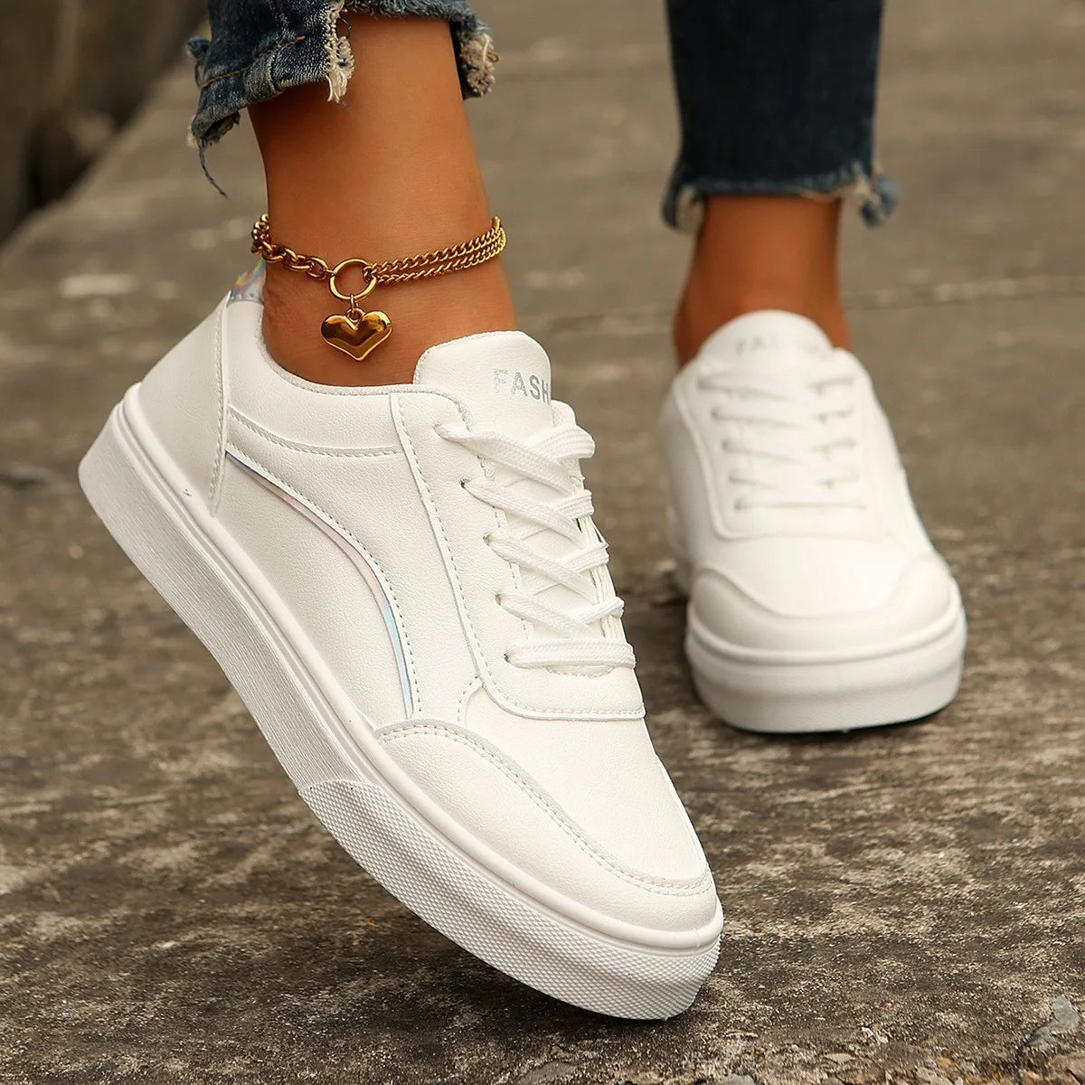 Large Size Girls White Shoes 2025 Spring New Casual Sneakers Women's Popular Flat Shoes