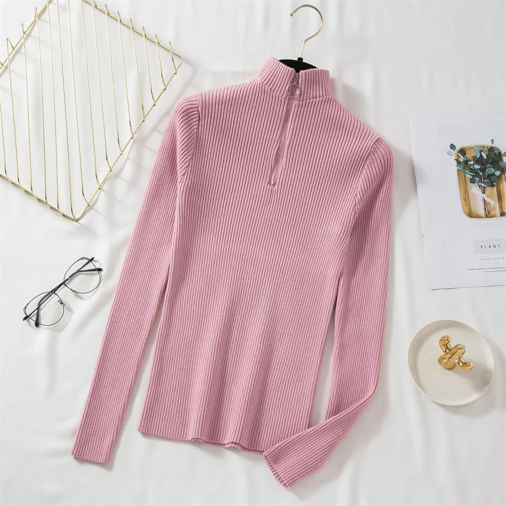 Hot Sale Long Sleeves Women Turtleneck Sweater Autumn Winter High Quality Warm Blouse Slim Women's Solid Color Knitwear Sweater