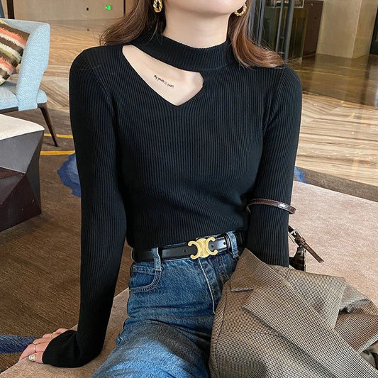 Sweater Women's Spring Fall Winter Inner Wear New Design Knitted Shirt Slim Top