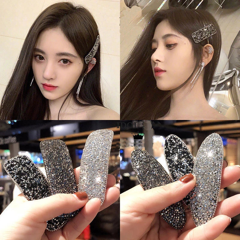 Korean Full Crystal Hair Barrettes Women Hair Pins Jewelry Waterdrop Rectangle Geometric Hair Clip Hair Accessories Girls Gift