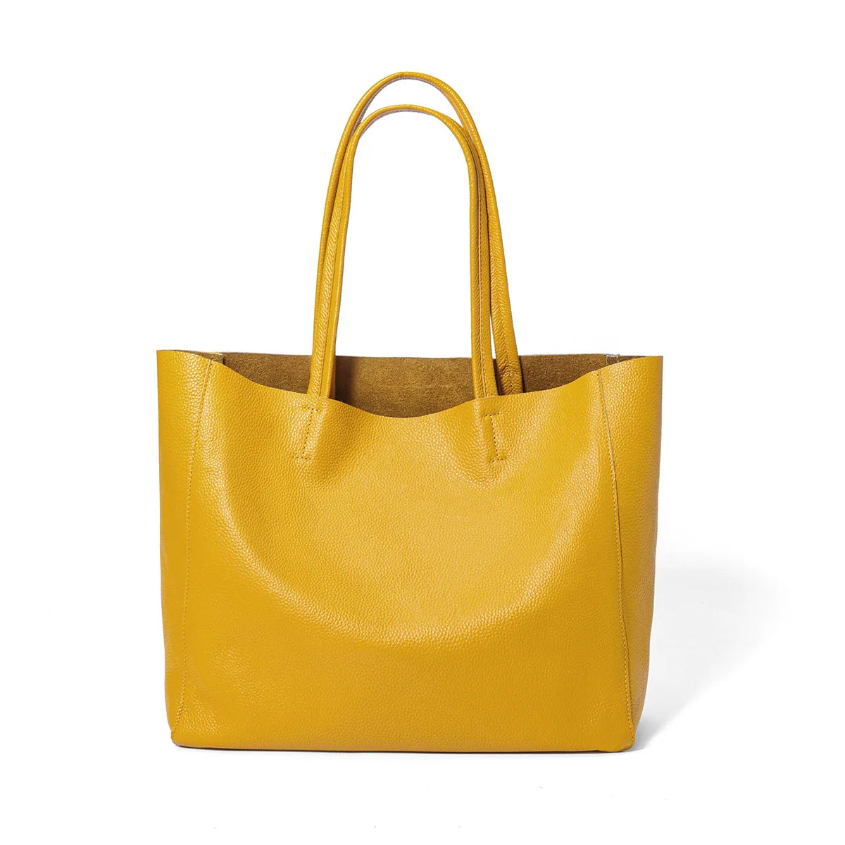 Women's 2025 Cowhide Handbag Large Capacity Tote Bag Open Closure Simple Leather Solid Color Shoulder Bag Summer Autumn