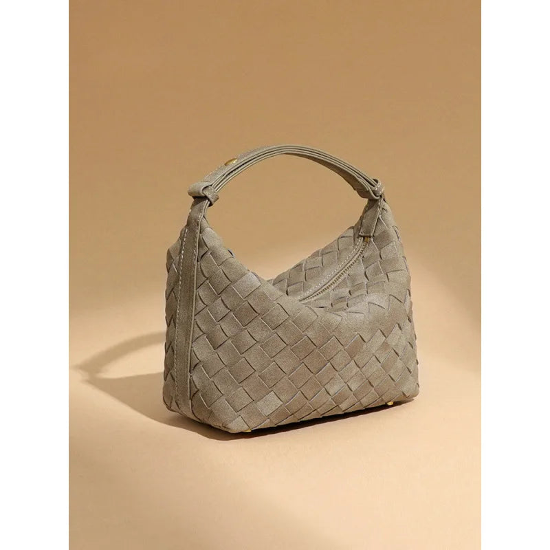 2026 New Model Matte Handmade PU Woven Portable Lunch Box Bag Fashionably Compact Mini Shoulder/Crossbody Bag Two Straps Candy