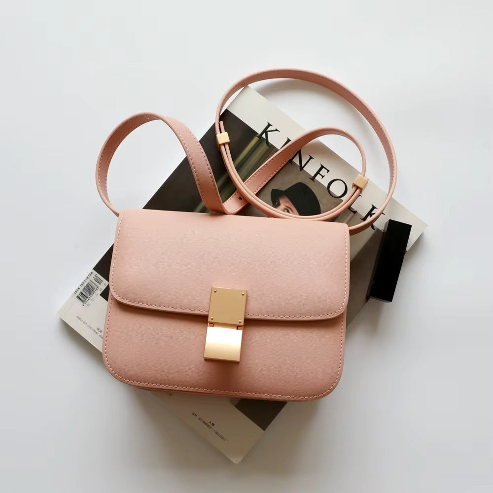 Luxury Women's Underarm Handbags Genuine Cowhide Leather Tofu Square Lock Messenger Bag Custom Portable with Open Closure