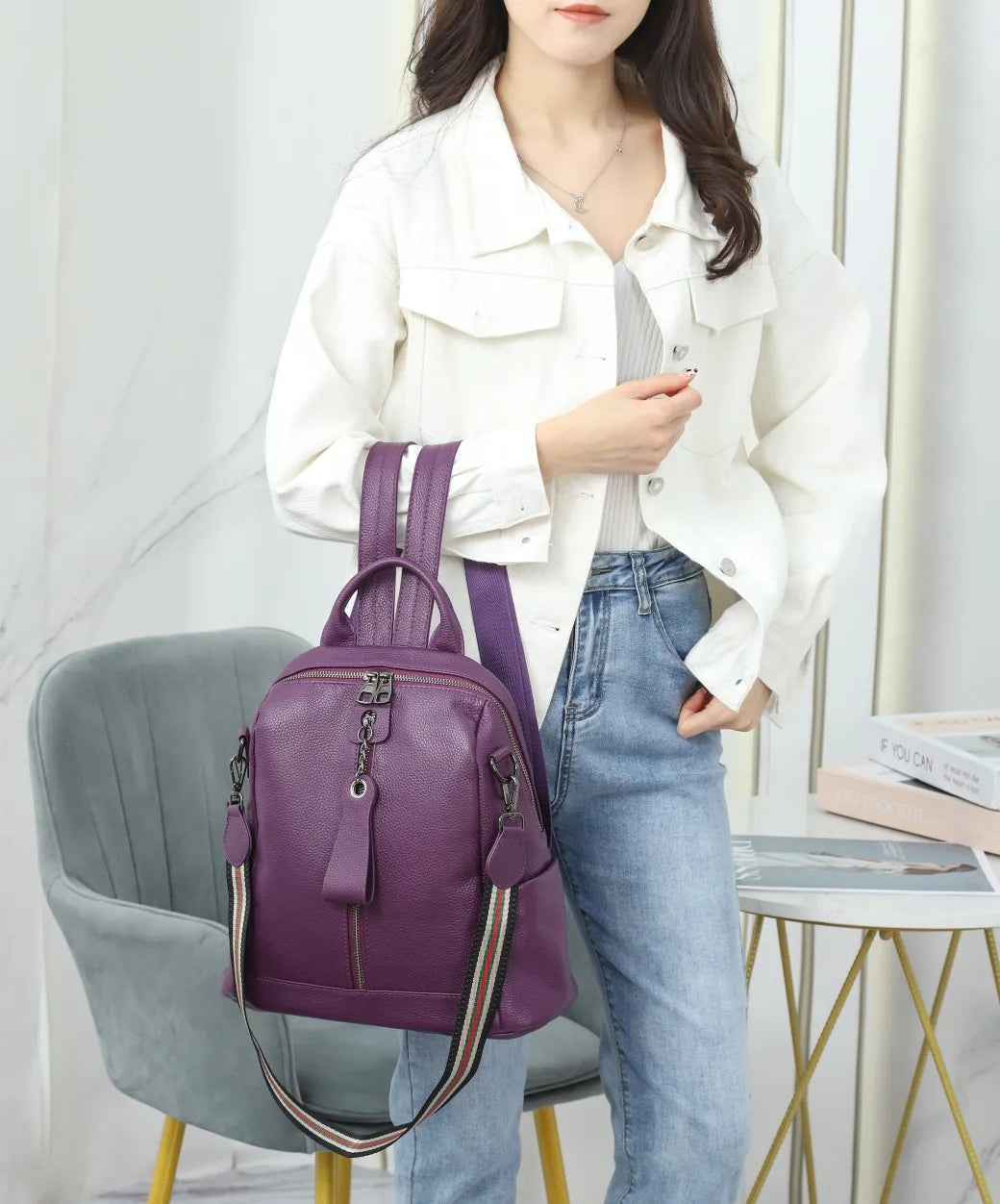 High Quality Girls Genuine Real Leather Backpack Casual Shoulder Bag  Full Grain Cowhide Luxury Handbag for Lady Girl Wholesale