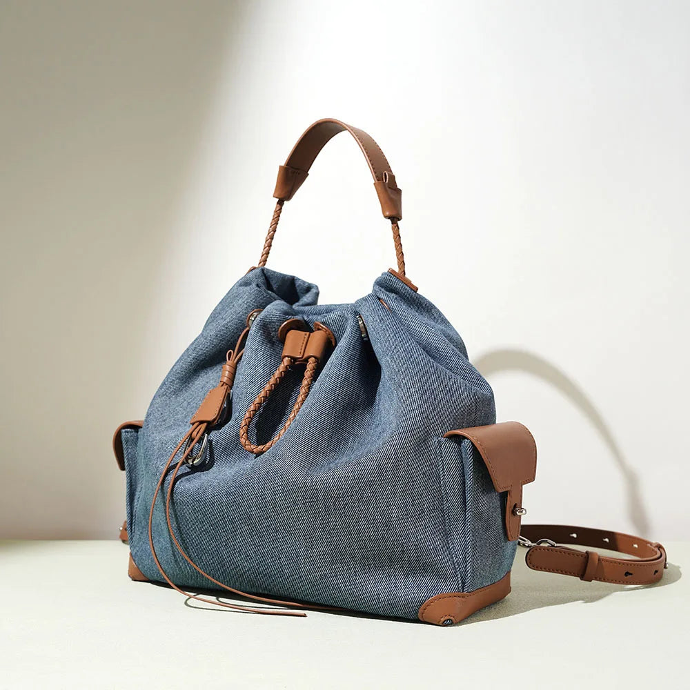 Simple Fashion Genuine Leather Ladies Shoulder Crossbody Bags High Quality Denim Backpack Women's Purses and Handbags