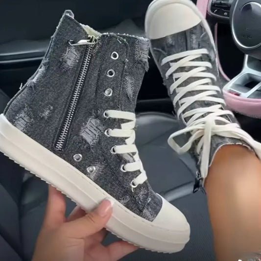 Unisex Chaussures Femme Tendance 2025 Zip Low Platform Canvas Sport Boots Mujer Sneakers Casual Shoes