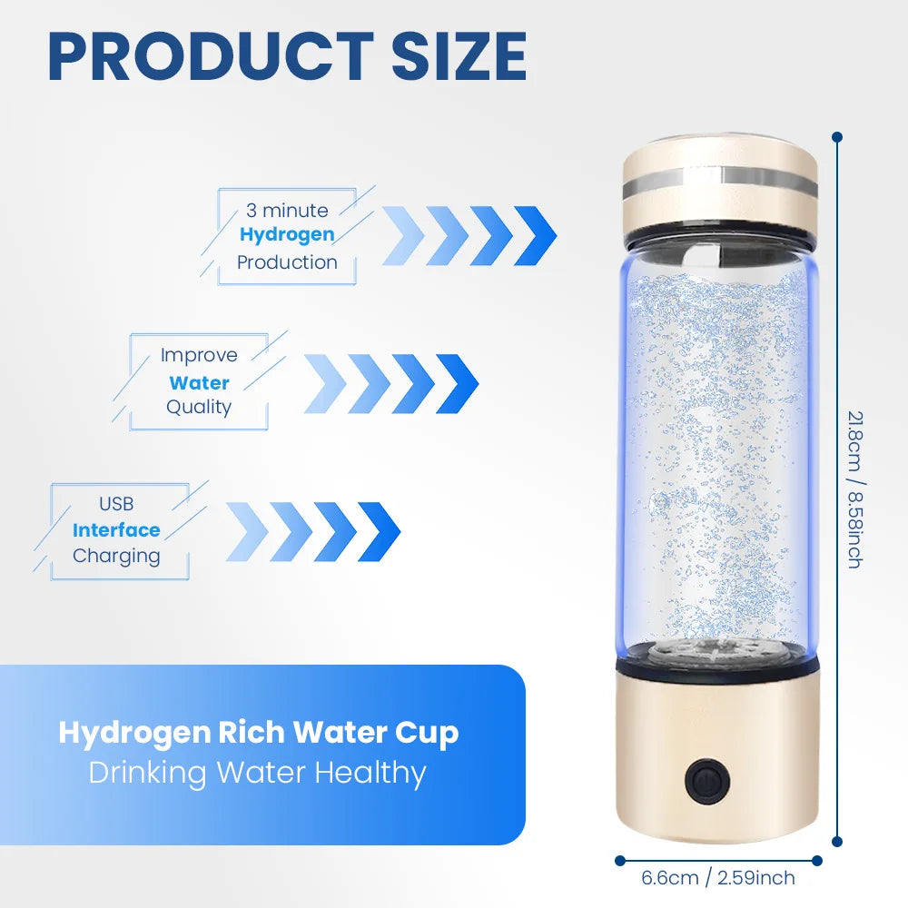 SPE PEM Platinum Coating H2 Water Ionizer 330ml Glass Hydrogen Bottle Water Molecular Hydrogen Water Bottle