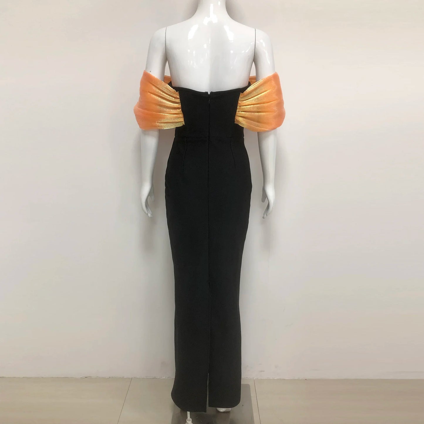 Fashion Dress   High End Party Wear Gown Black Off Shoulder Orange Beaded Bodycon Maxi Evening Dresses