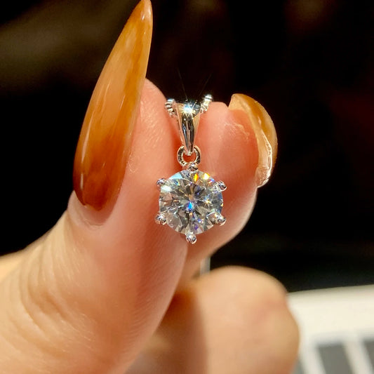 Real 925 Sterling Silver GRA Certified 1CT Classic Round Shape Diamond Moissanite Pendant Necklaces Engagement Jewelry for Women