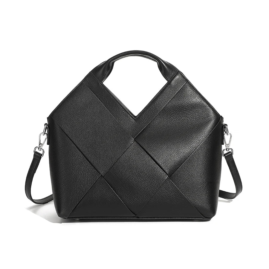 Genuine Cowhide Leather Female  Handbags Woven Crossbody Shoulder Totes for Women Open Closure Type for All seasons