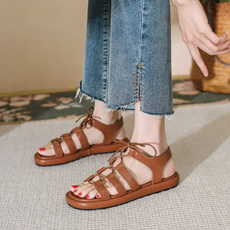 High Quality Casual Beach Slippers Handmade Sexy Leather Flat Sandals for Women
