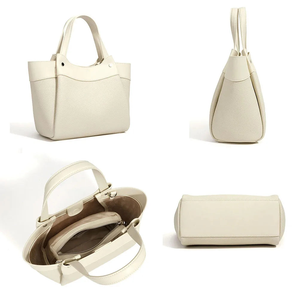 New 2026 Fashion Women's Genuine Cowhide Leather Candy Basket Handbag Portable Single Strap Polyester Summer/Winter Shoulder Bag