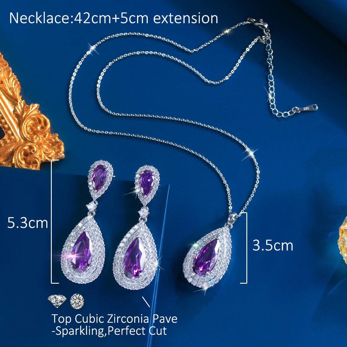 Charming CZ Jewelry Set Yellow Teardrop Dangle Cubic Zirconia Earrings Pendant Jewelry Set for Women Brides Rhodium Plated Gift