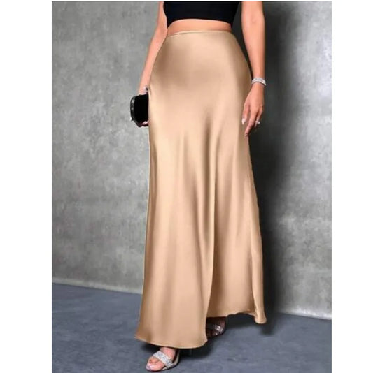 2025 Spring and Summer Hot New Style Silk Satin Skirt High Quality Slim Fit Simple A- Line Women Long Skirt