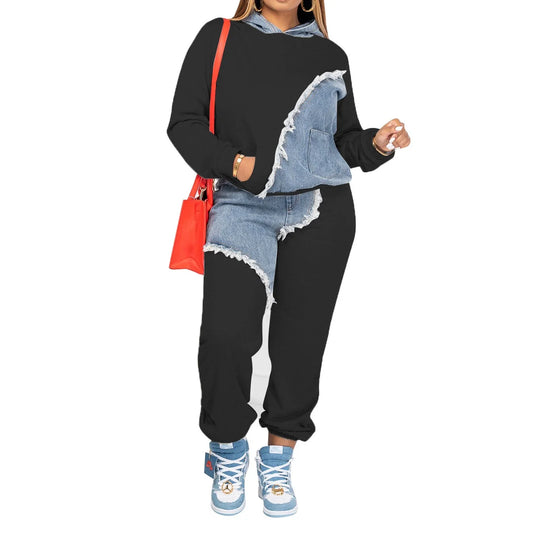 European and American Women's Fashion Casual Hoodie Long Pants Two Piece Set