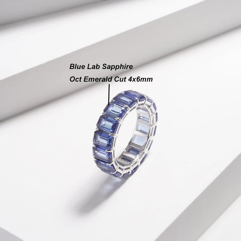 MomentWill 14K Solid Gold Ring Lab Emerald Lab Ruby Gemstone Wedding Band Ring