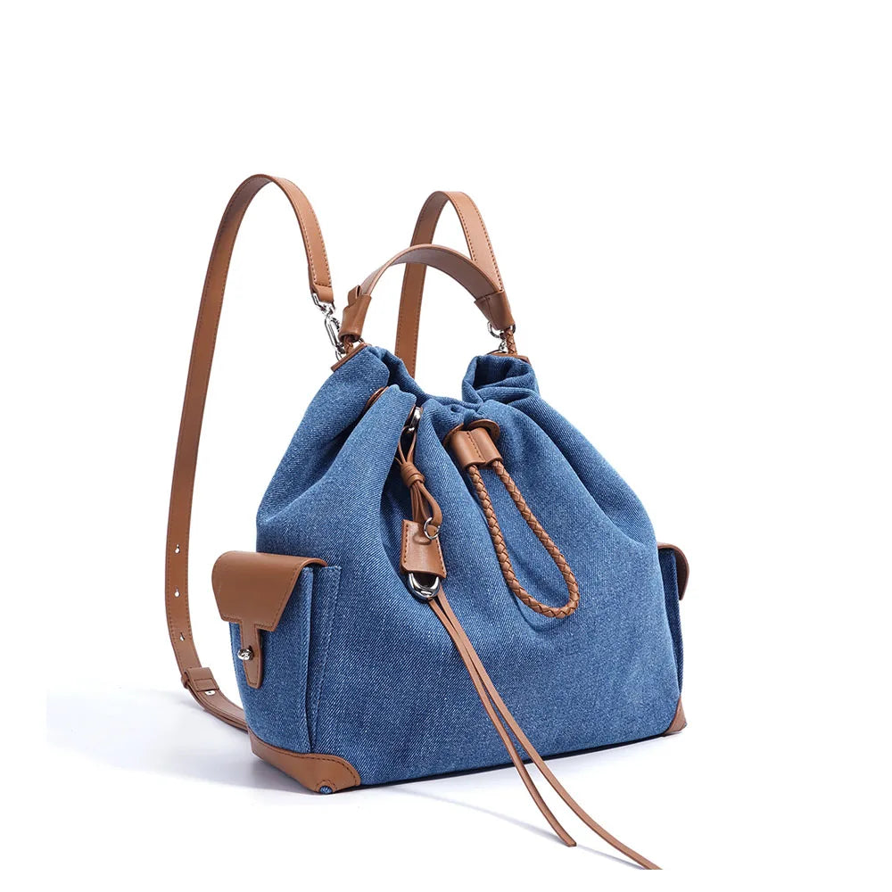 Simple Fashion Genuine Leather Ladies Shoulder Crossbody Bags High Quality Denim Backpack Women's Purses and Handbags