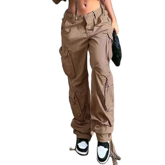 2025 Girls Fashion Loose Cotton Straight Pants Street Hip-hop Outwear Front Pocket Long Overalls Trousers Women's Clothing