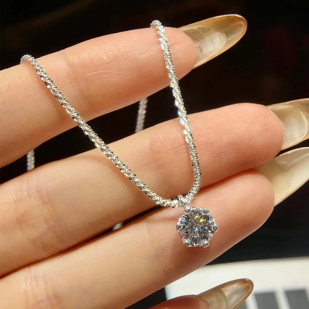 S925 Sterling Silver GRA VVS 0.5 1ct Diamond Moissanite Sex angle Necklace Chain Gift  for Lady Women Fine Jewelry