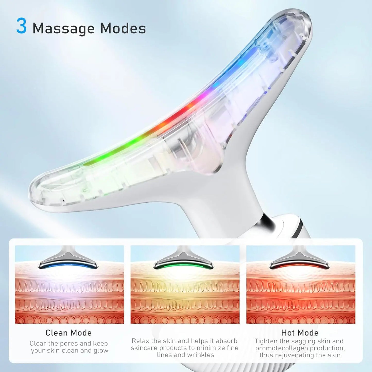 Custom 4 in 1 Face and Neck Massager 3 Color Red Blue Purple Led Electric Face Lifting Facial