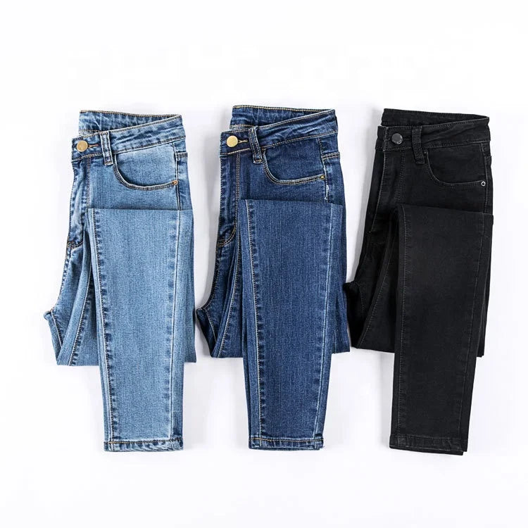 Women'S Pants High Waisted Elastic Tight Small Feet Pencil Jeans