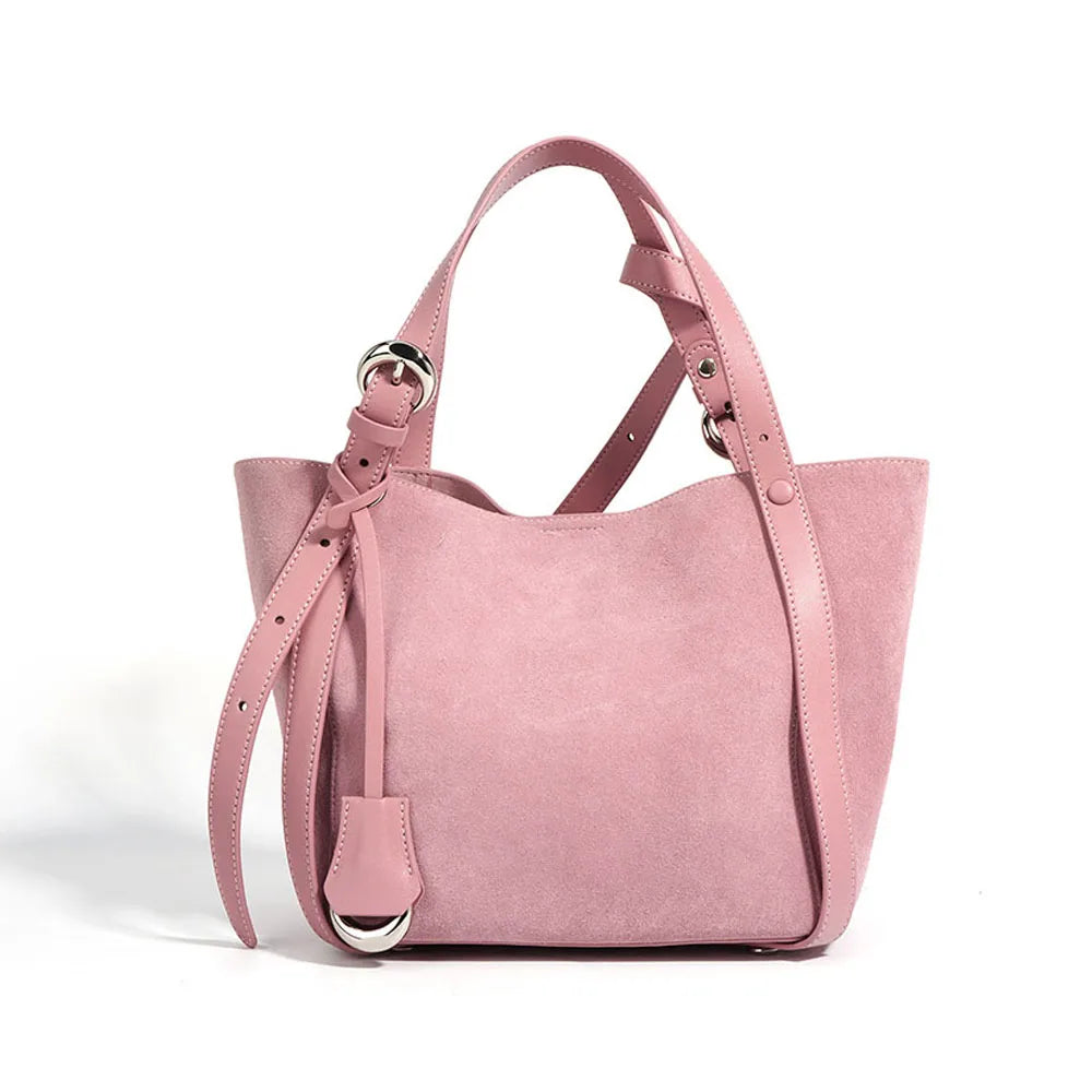 New Frosted Cowhide Handbag for Women Autumn and Winter Simple Fashion Soft Suede Genuine Leather Ladies Bag