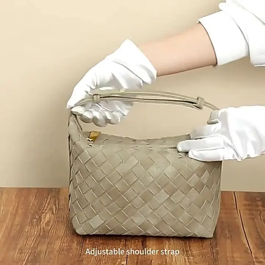 2026 New Model Matte Handmade PU Woven Portable Lunch Box Bag Fashionably Compact Mini Shoulder/Crossbody Bag Two Straps Candy