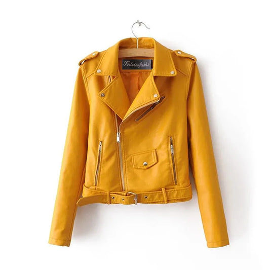 Fall Jacket Woman Pu Coat Asymmetrical Short Motorcycle Leather Jacket Women