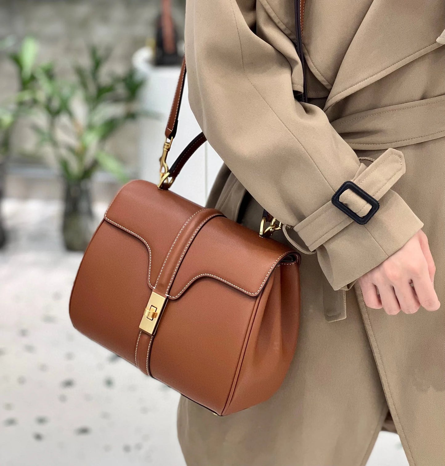 Premium Feel Women's Genuine Leather Tote Bag Vintage Dress Rock Style One Shoulder Crossbody Lock Button Handheld for Summer