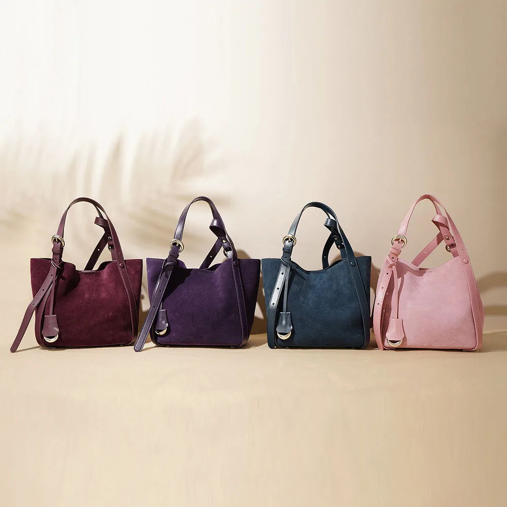 New Frosted Cowhide Handbag for Women Autumn and Winter Simple Fashion Soft Suede Genuine Leather Ladies Bag
