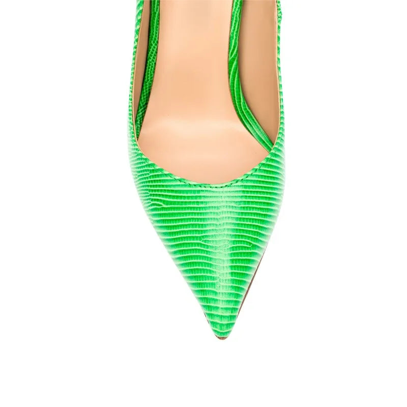 Women Lizard Print Shoes Pointy Toe 12cm Classic Heels Ladies Shallow