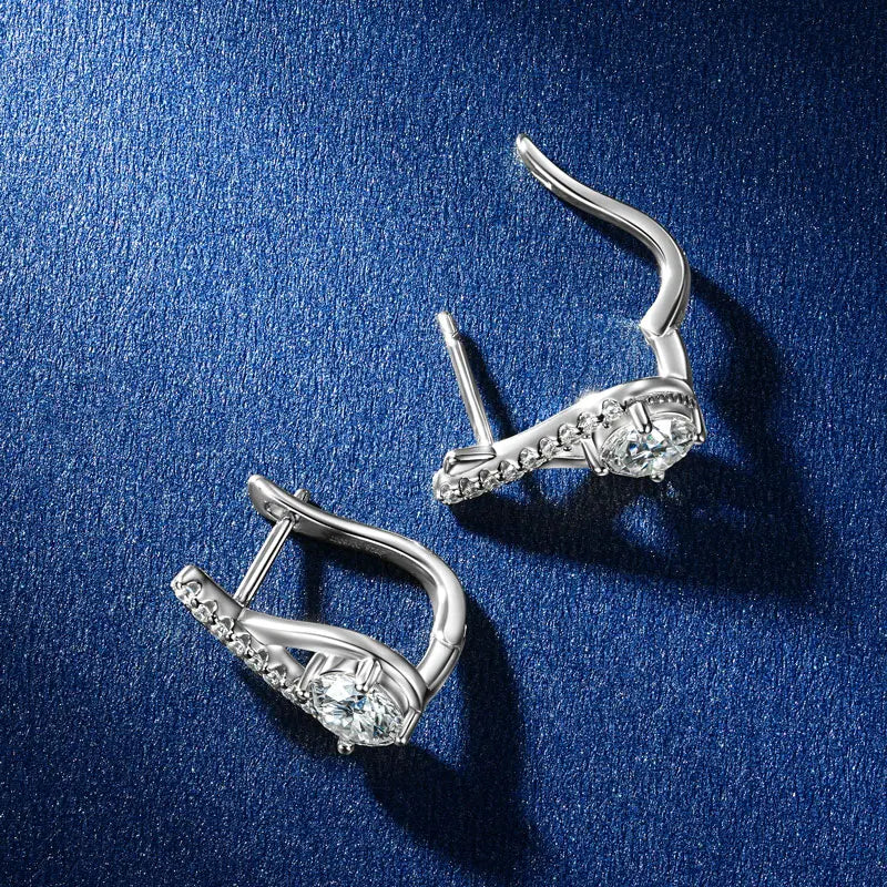 Luxury Trendy 925 Sterling Silver Fashion Female Cross Design 5.5mm 0.60ct Round  Hoop Moissanite Earrings for Women