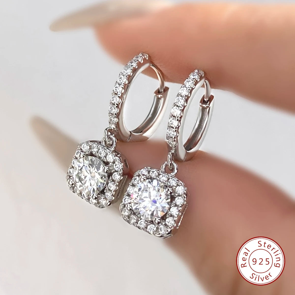 925 Sterling Silver GRA  0.5 CT Lab Diamond Gemstone Moissanite Earring Hoop Dangle Tennis halo Women Engagement Fine Jewelry