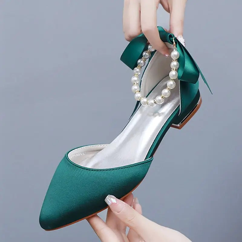 High Quality  Woman Shoes Pointed Female Pearl Shoes Office Ladies Pump Flat Shoes for Women