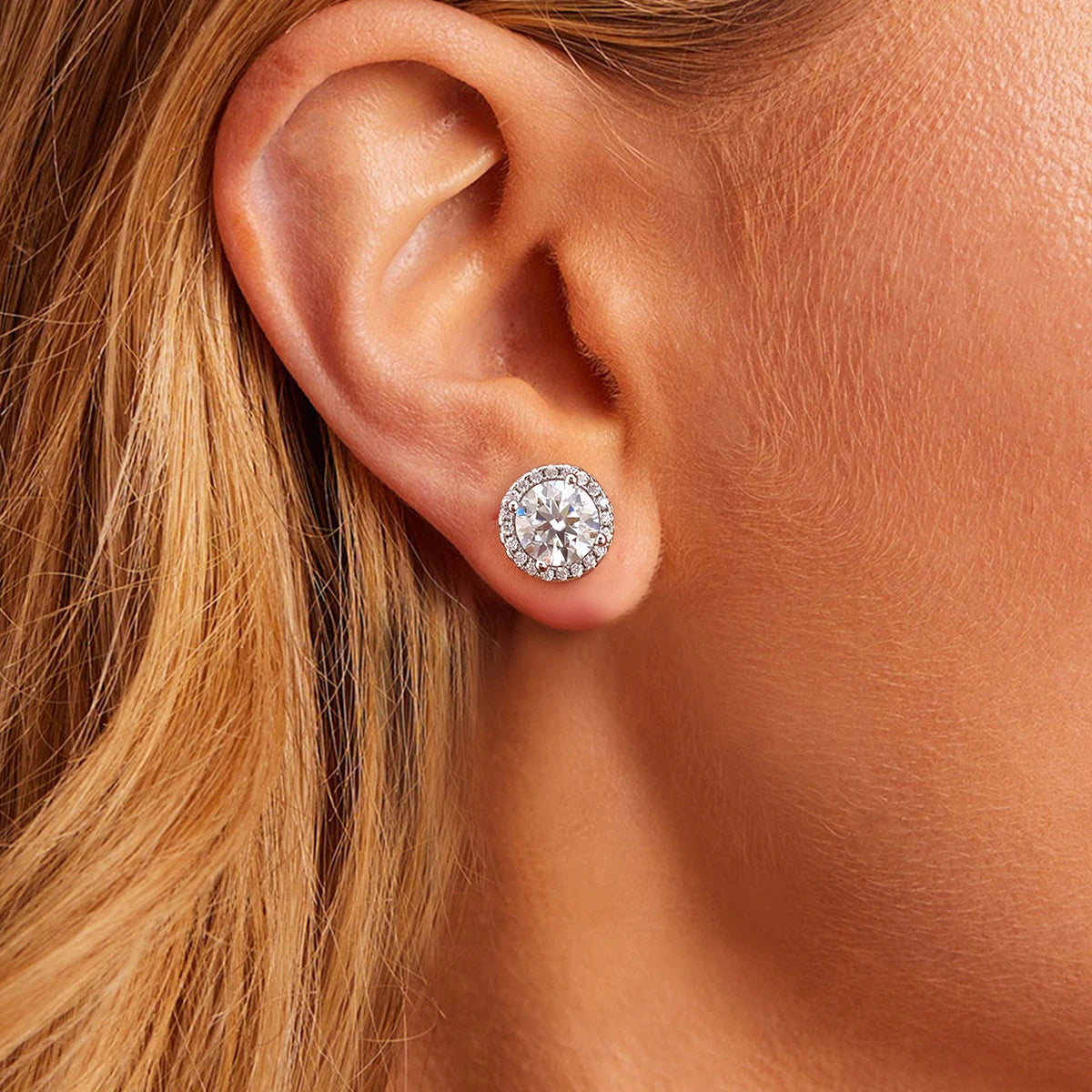 Luxury Diamond  Moissanite Round Stud Earrings S925 Silver Twist Bead Design Stud Earrings for Women Men Fine Jewelry